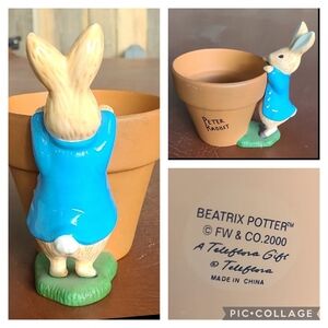 Peter Rabbit Planter‎ Blue Coat Vintage 2000 Beatrix Potter Flower Pot
